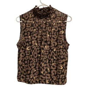 Express women’s Smocked‎ Neck Blouse Leopard Print and Metallic